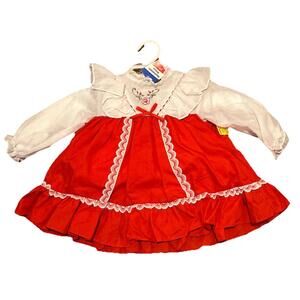 Cradle Togs Red White Lacey Dress Baby Toddler Girl 18 Months Christmas Vtg